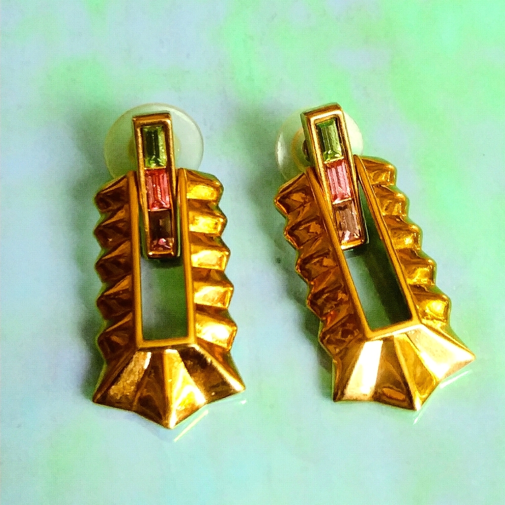 1990s Chunky Swarvoski Earrings Gold